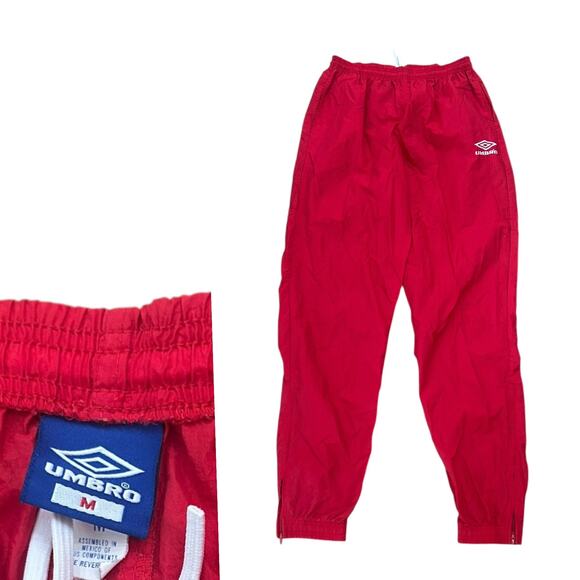 Vintage 90s Umbro Red Nylon Track Warm up Pants Zipper Ankles / Medium - - Picture 1 of 4